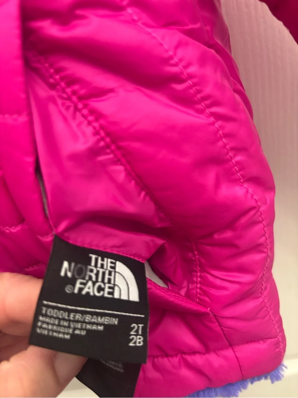 The North Face Reversible Hooded Jacket Girls Size 2T Pink Purple Fleece